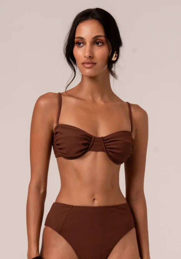 Rouched Soft Cup Bralette Choc Rib 1