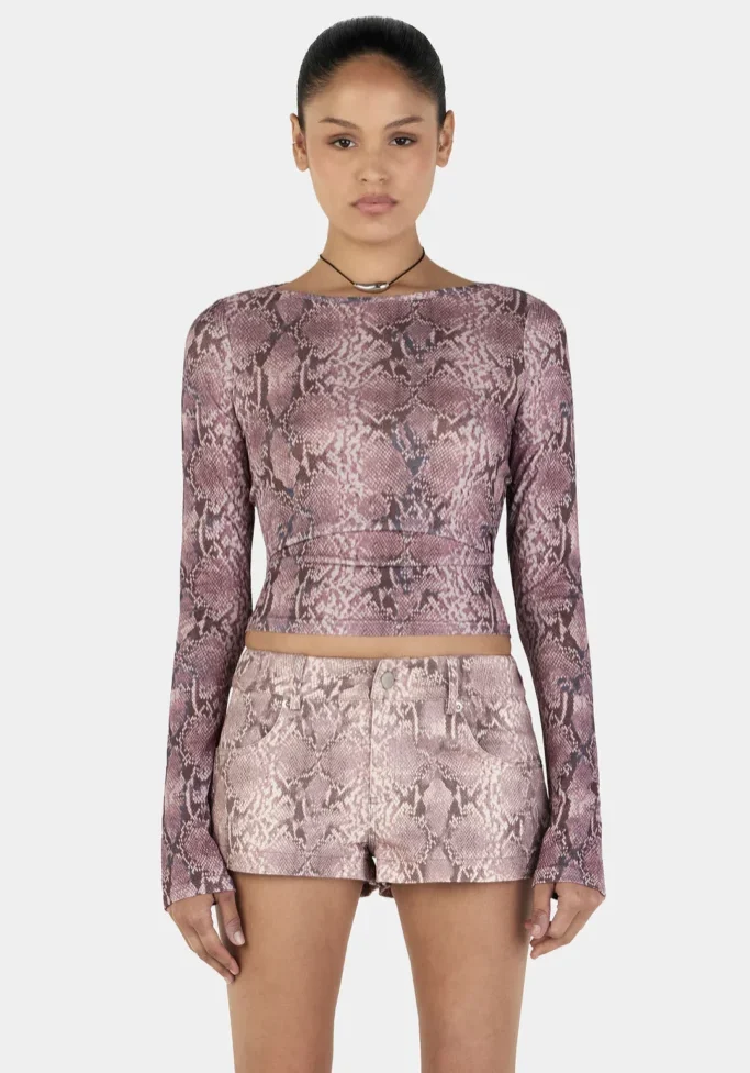 Sade Long Sleeve Top Mauve Snake 1