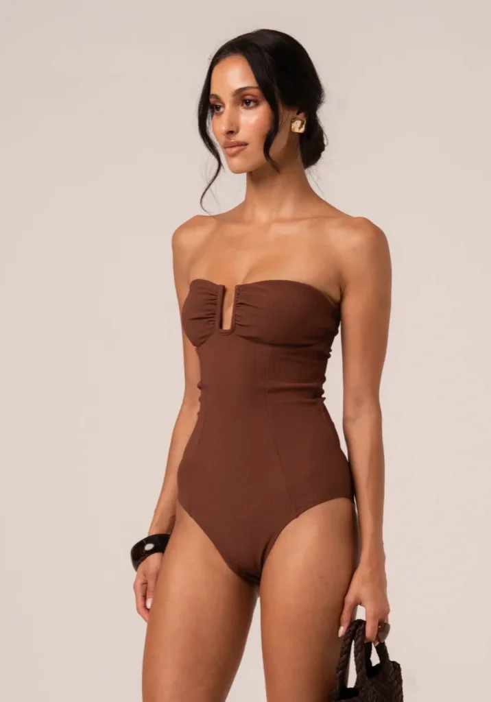 Sculpted Bandeau One Piece Choc Rib 1