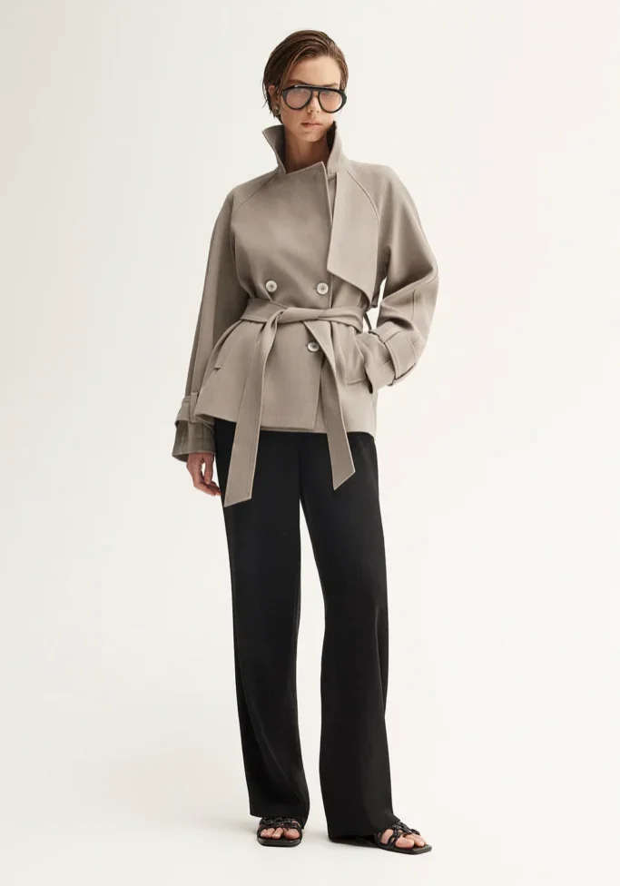 Selena Cropped Trench Coat Taupe 1