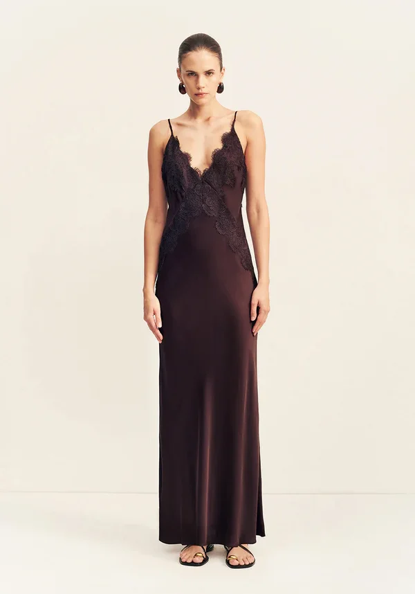 Simona Lace Slip Maxi Dress Espresso 1