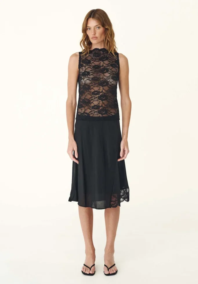 Tessa Silk Midi Skirt Noir 1