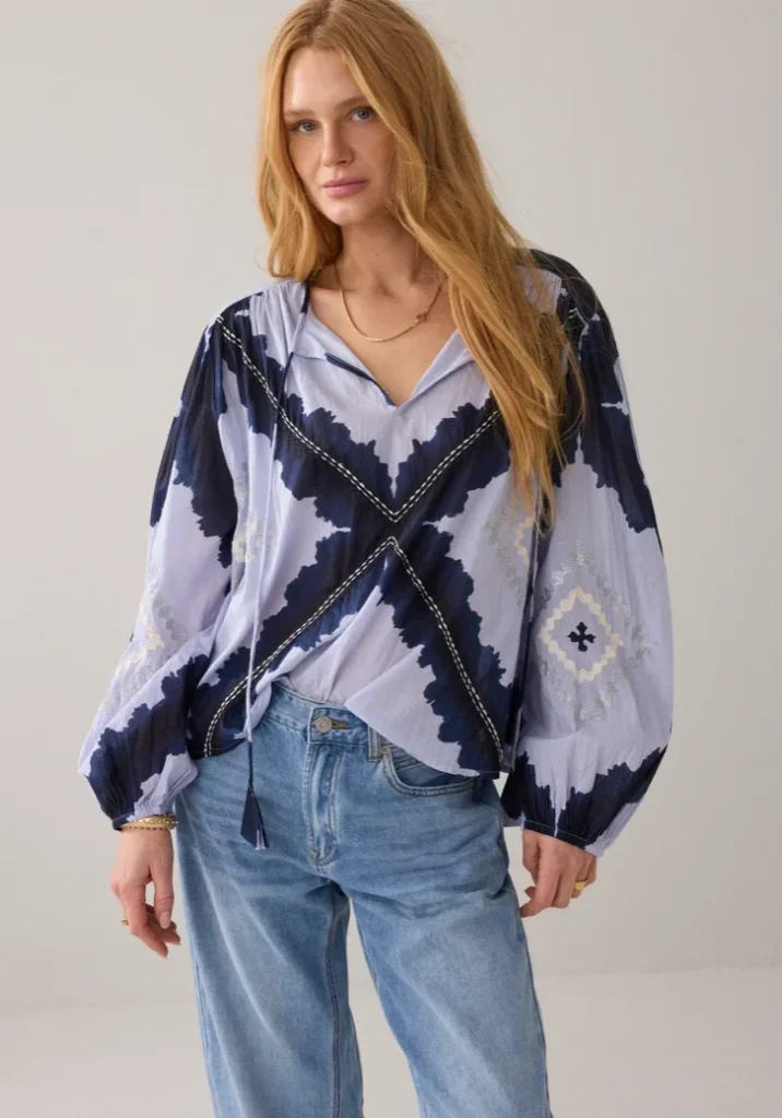 Tye-Dye Cotton Voile Top Blue 1