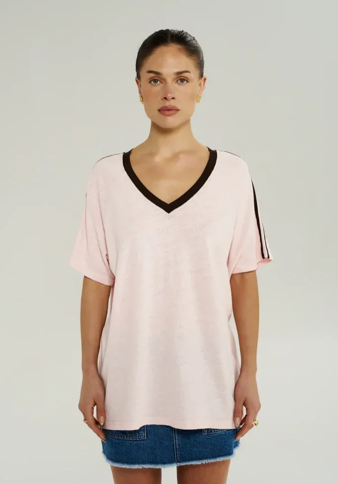 V Neck Jersey Tee Dusty Rose 1