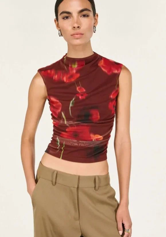 Vivi Mesh Top Chocolate Floral 2