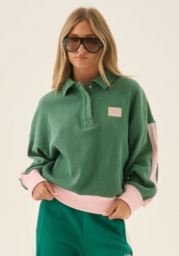 Waffle Splice Sweatshirt Sage Green 1